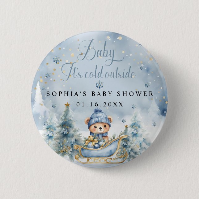 Baby It's Cold Outside Baby Shower Boy Favors Button (Front)