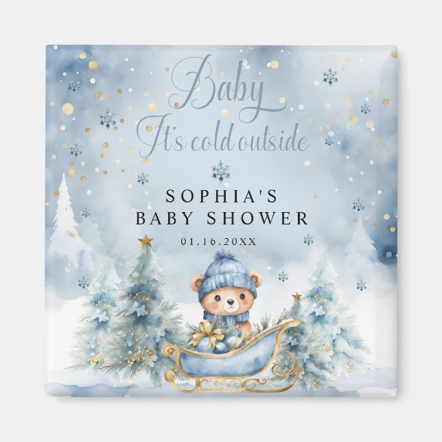 Baby It's Cold Outside Baby Shower Boy Favors Magnet (Front)