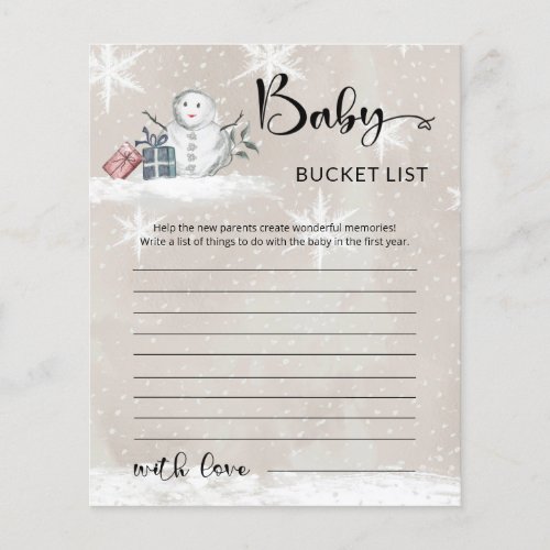 Baby its cold outside baby shower bucket list