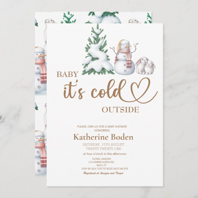 Baby it's cold outside baby shower invitation  (Front/Back)
