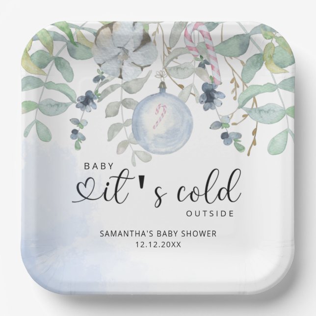 Baby it's cold outside baby shower invitation paper plates (Front)