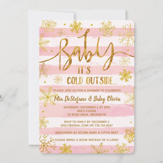 Baby It's Cold Outside Baby Shower Invitation Pink (Front)