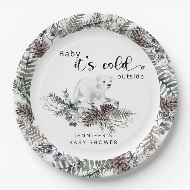 Baby its cold outside baby shower paper plates (Front)