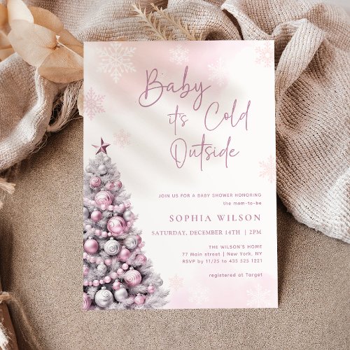 Baby Its Cold Outside  Baby Shower Pink  Invitation