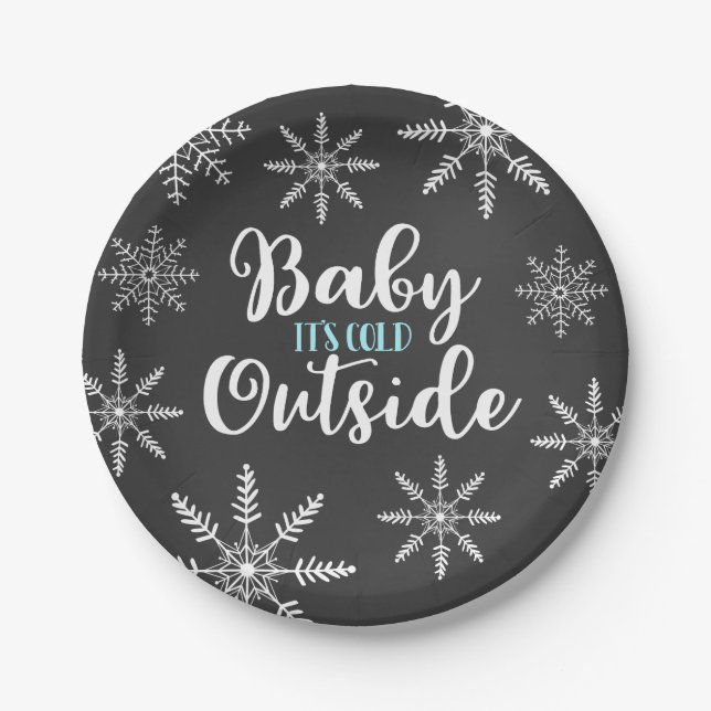 Baby It's Cold Outside Baby Shower Snowflake Paper Plates (Front)