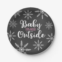 Baby It's Cold Outside Baby Shower Snowflake Pink Paper Plates