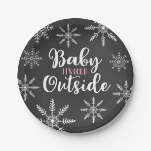 Baby It's Cold Outside Baby Shower Snowflake Pink Paper Plates