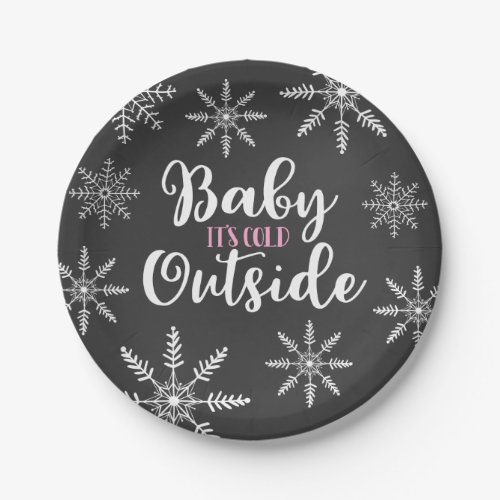 Baby Its Cold Outside Baby Shower Snowflake Pink Paper Plates