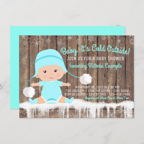Baby its Cold Outside Baby Shower Teal Blue Invitation