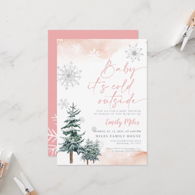 Baby it's cold outside, Baby shower winter Invitation (Front/Back In Situ)