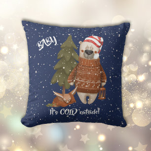 Baby It's Cold Outside Bear and Fox Throw Pillow