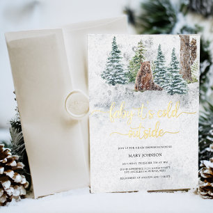 Baby its cold outside bear baby shower foil invitation