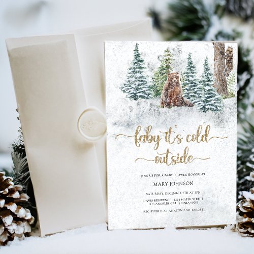 Baby its cold outside bear baby shower invitation