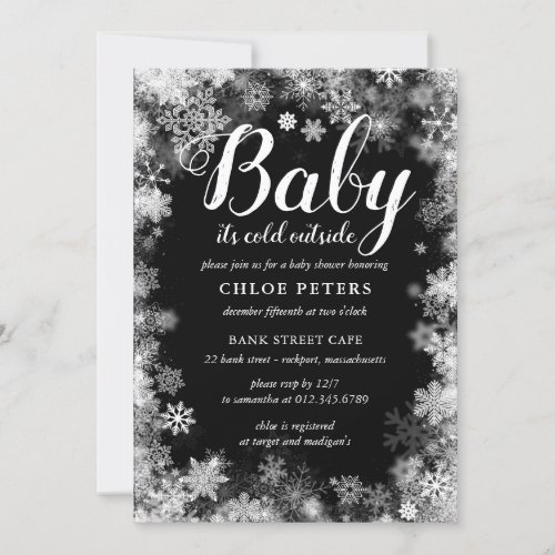 Baby its Cold Outside Black White Baby Shower Invitation