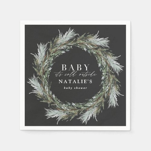 Baby its cold outside black winter baby shower napkins