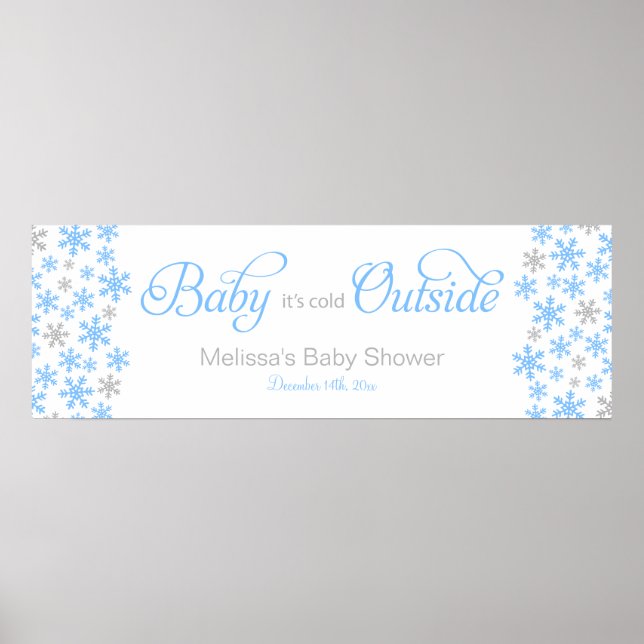 Baby It's Cold Outside Blue Baby Shower Banner Poster (Front)