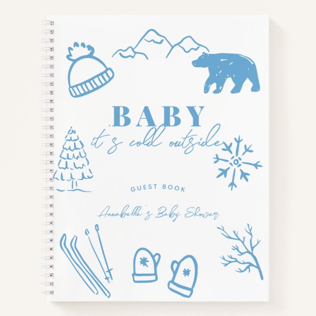 Baby It's Cold Outside Blue Baby Shower Guest Book (Front)