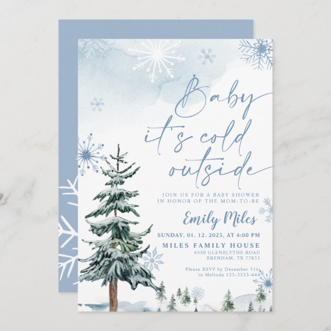 Baby it's cold outside, Blue baby shower  Invitation (Front/Back)