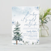 Baby it's cold outside, Blue baby shower  Invitation (Standing Front)