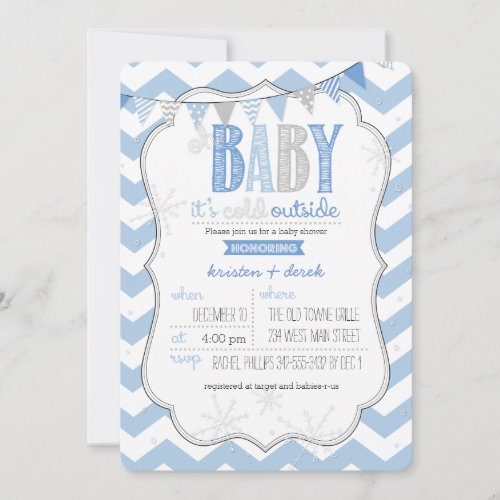 Baby Its Cold Outside Blue Baby Shower Invite