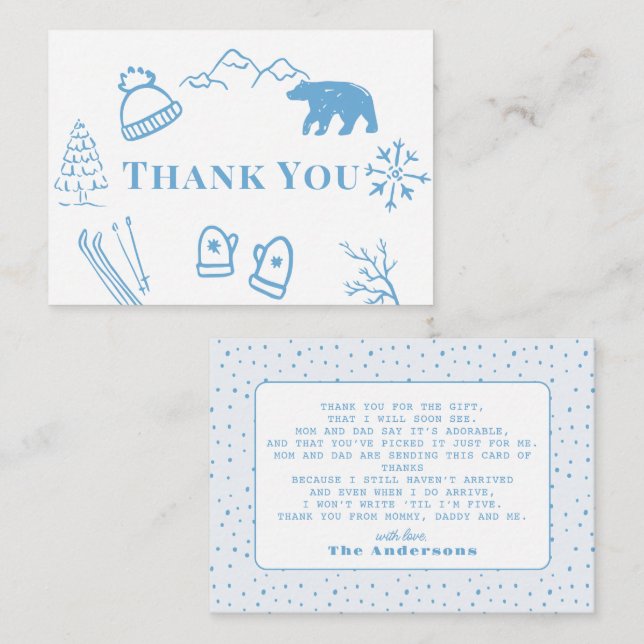 Baby It's Cold Outside Blue Baby Shower Thank You Note Card (Front/Back)