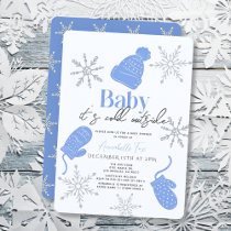 Baby It's Cold Outside Blue Beanie Boy Baby Shower Invitation