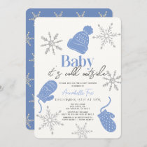 Baby It's Cold Outside Blue Beanie Boy Baby Shower Invitation