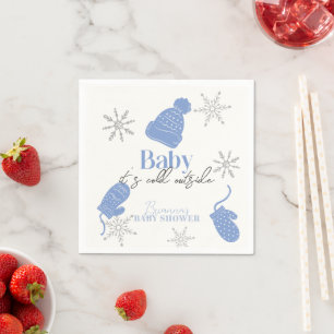 Baby It's Cold Outside Blue Beanie Boy Baby Shower Napkins