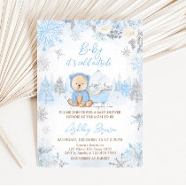 Baby Its Cold Outside Blue Bear Baby Shower  Invitation