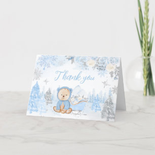 Baby Its Cold Outside Blue Bear Baby Shower  Letterpress Thank You Card