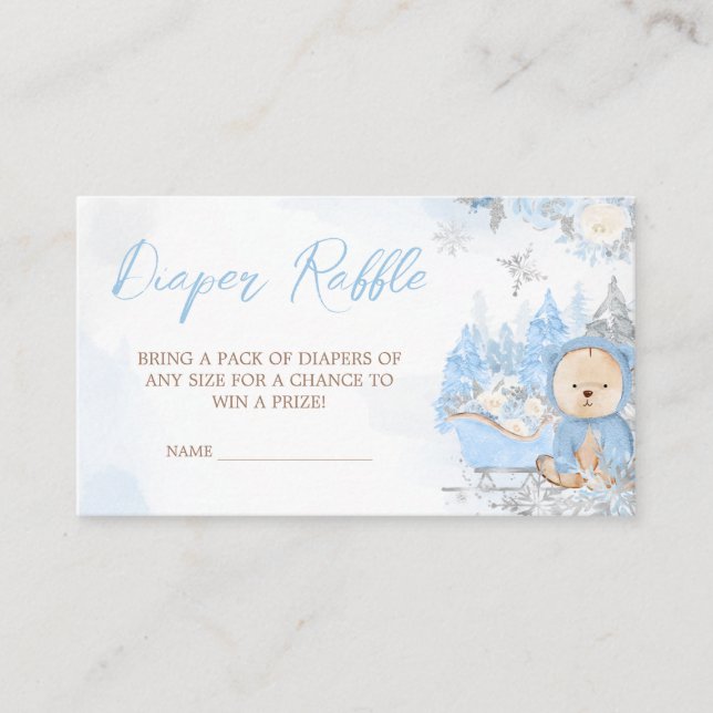 Baby Its Cold Outside Blue Bear Diaper Raffle Enclosure Card (Front)