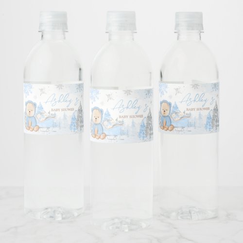 Baby Its Cold Outside Blue Bear  Water Bottle Label