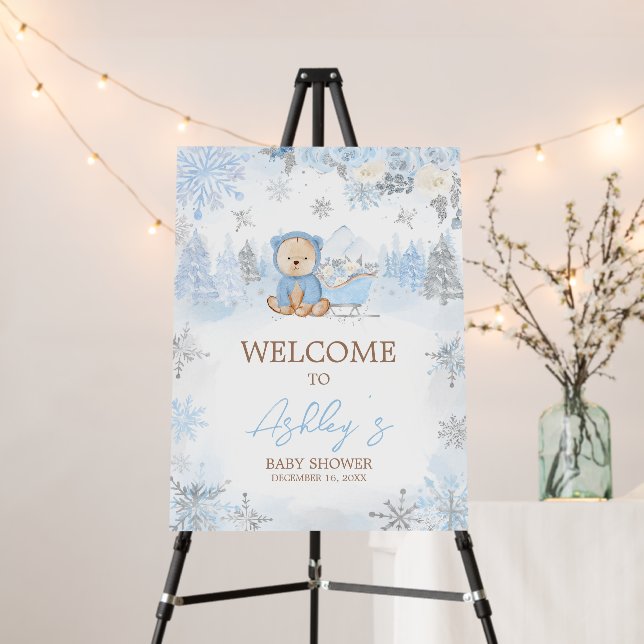 Baby Its Cold Outside Blue Bear Welcome Sign (In Situ (Stand))