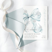 Baby It's Cold Outside Blue Bow Baby Shower Invitation