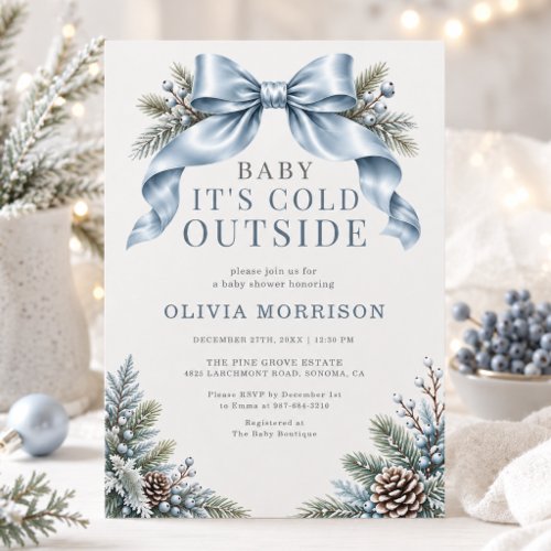 Winter Baby It's Cold Outside Blue baby shower invitation
