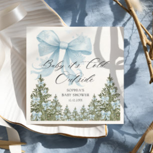 Baby Its Cold Outside Blue Bow Baby Shower Napkins