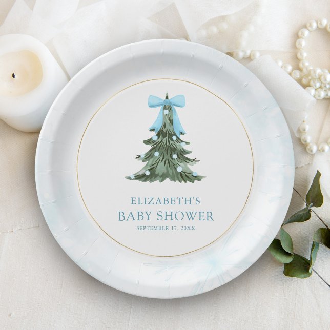 Baby It's Cold Outside Blue Bow Baby Shower Paper Plates (Creator Uploaded)