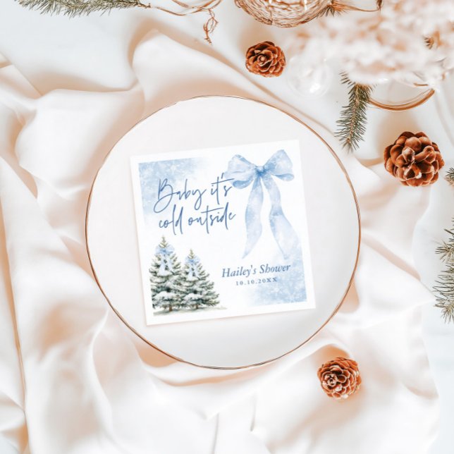 Baby Its Cold Outside, Blue Bow Winter Baby Shower Napkins (Creator Uploaded)