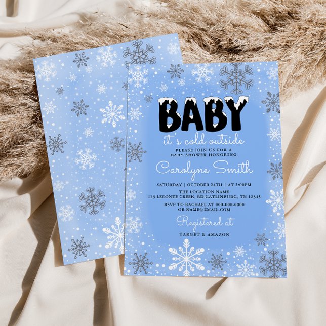 Baby It's Cold Outside Blue Boy Baby Shower Invitation (Creator Uploaded)