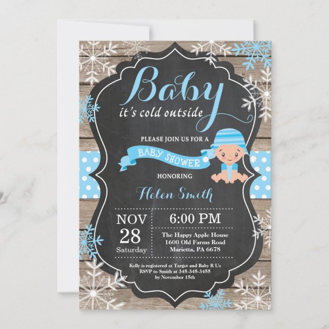Baby its Cold Outside Blue Boy Baby Shower Invitation (Front)