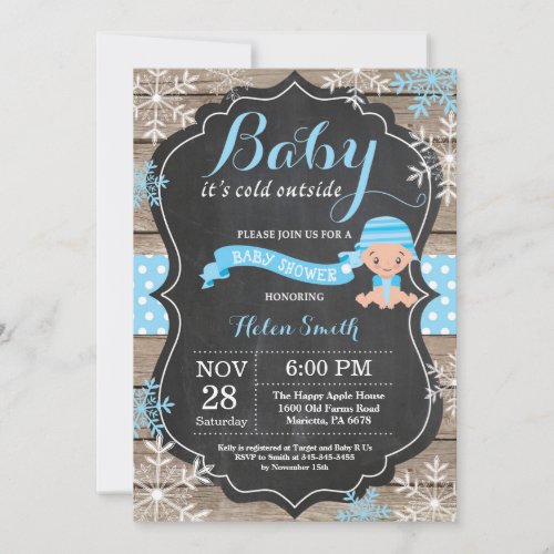 Baby its Cold Outside Blue Boy Baby Shower Invitation