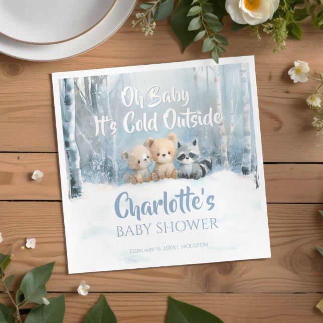 Baby it's cold outside Blue Forest Baby Shower  Napkins (Creator Uploaded)