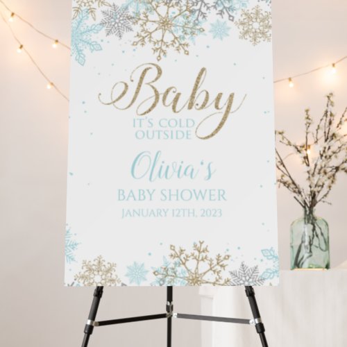 Baby Its Cold Outside Blue Gold Baby Shower Foam Board