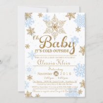 Baby It's Cold Outside, Blue Gold Baby Shower Invitation