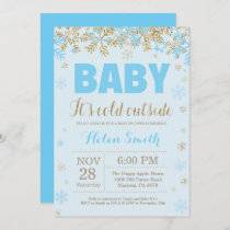 Baby its Cold Outside Blue Gold Boy Baby Shower Invitation