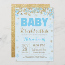 Baby its Cold Outside Blue Gold Boy Baby Shower Invitation