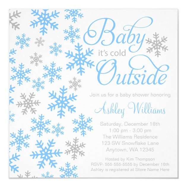 Baby It's Cold Outside Blue Gray Baby Shower Invitation