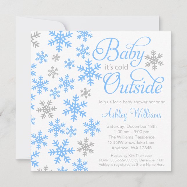 Baby It's Cold Outside Blue Gray Baby Shower Invitation (Front)