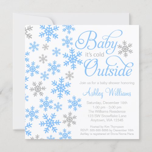 Baby Its Cold Outside Blue Gray Baby Shower Invitation