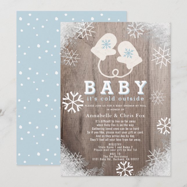 Baby Its Cold Outside Blue Shower by Mail Invitation (Front/Back)